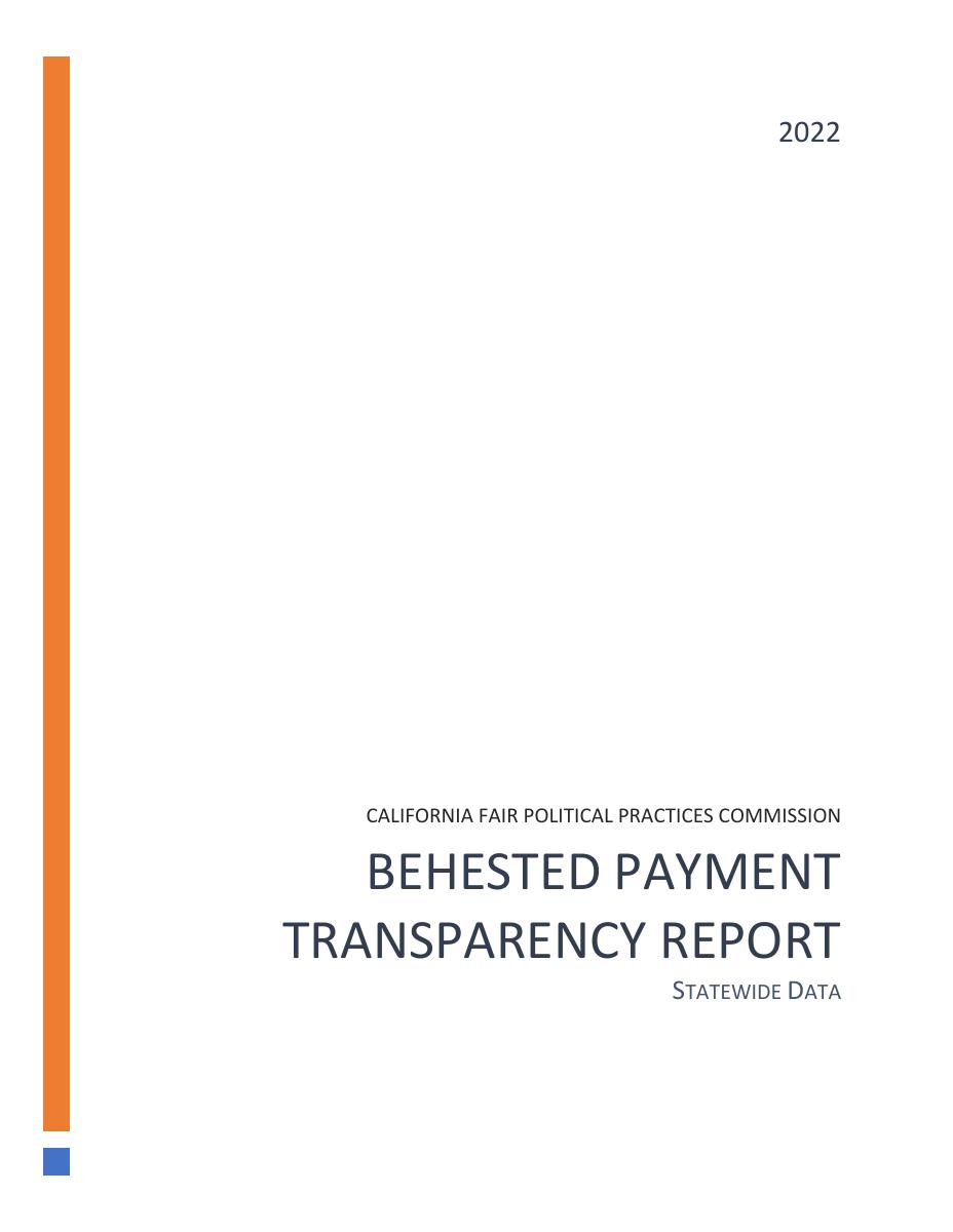 Cover of the FPPC Behested Payment Transparency Report